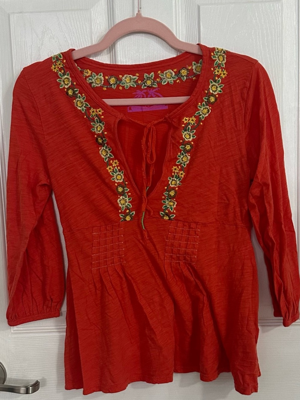 Free People Orange embroidered cotton blouse size Medium - minor flaw